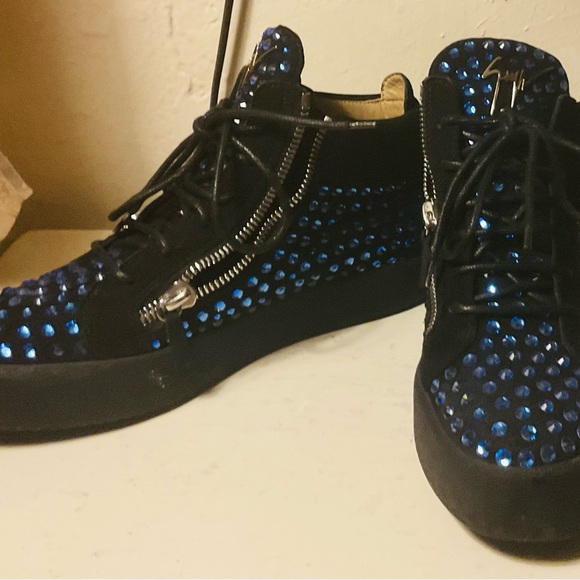 Black Sneakers with Padded Collar and Sparkling Blue Crystals - Picture 3 of 7